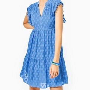 NWT Lilly Pulitzer Arleah Dress in Daquiri Ditsy Floral Blue Flowy Ruffle Sleeve